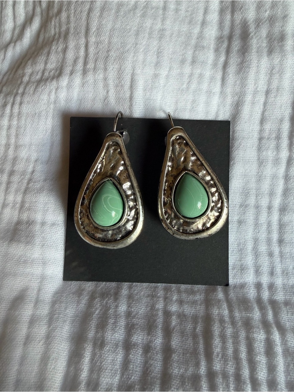 Turquoise and Silver Teardrop Dangle Earrings